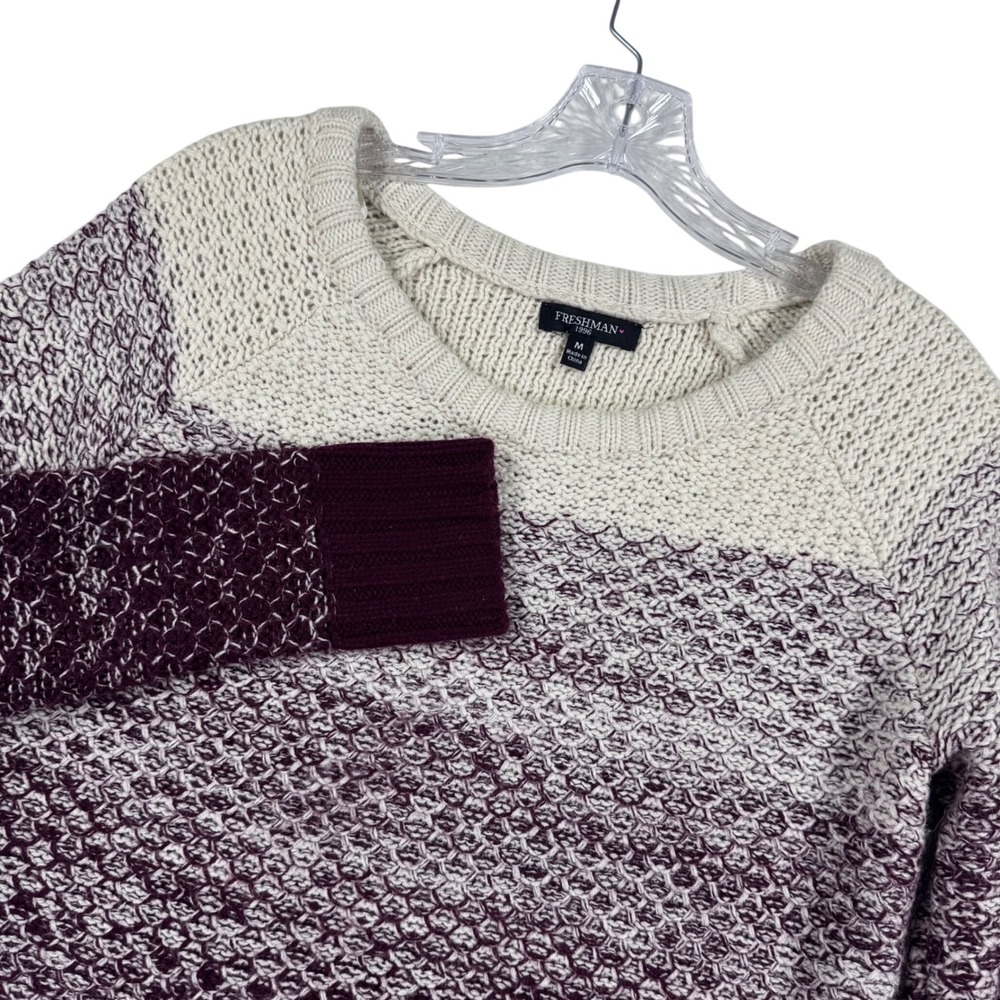 Freshman 1996 Shirt Womens M Ombre Knit Sweater Burgundy Cream Pullover
